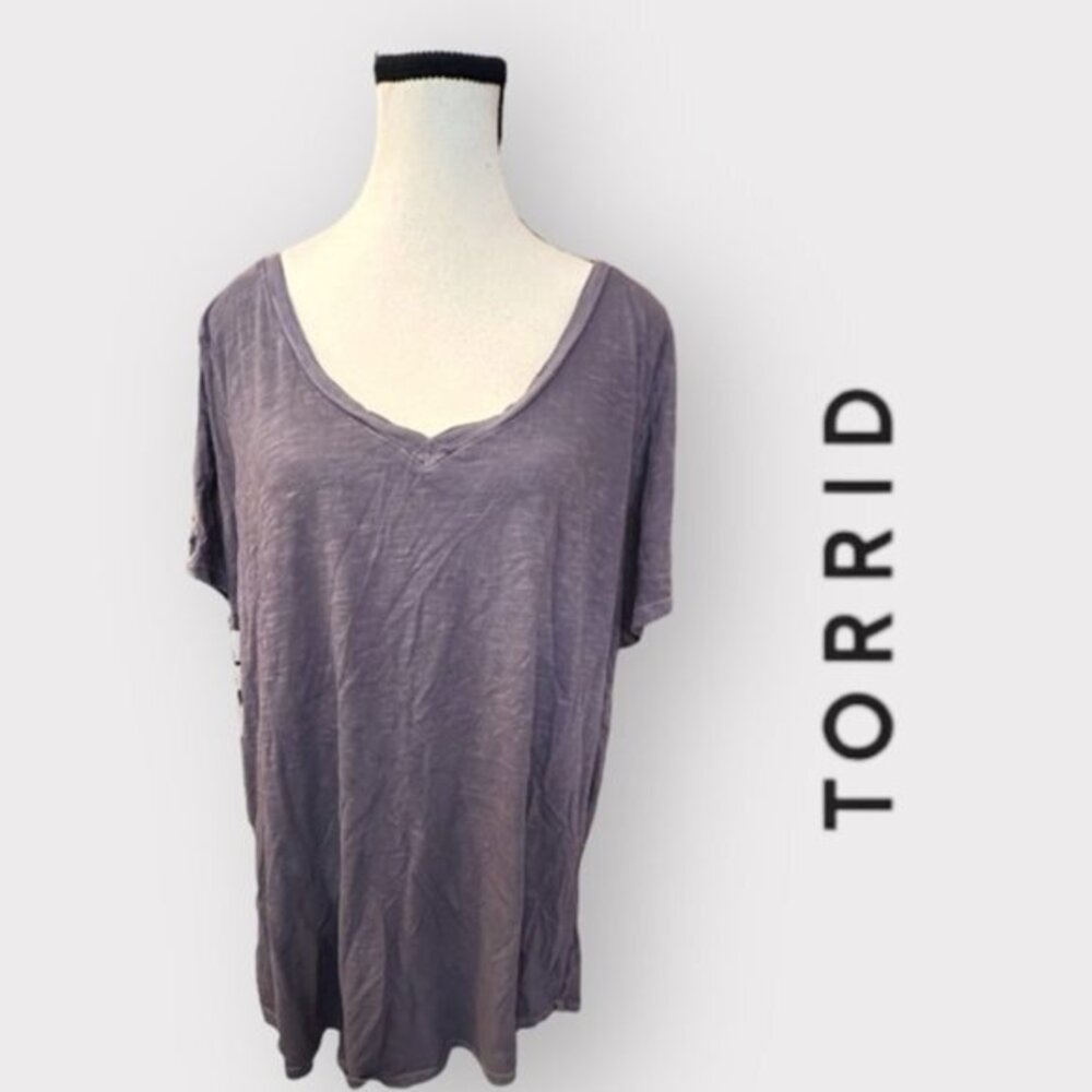 Women’s Torrid Super Soft Lattice Sleeve Purple Gray Tee 2 2XL XXL 18 20